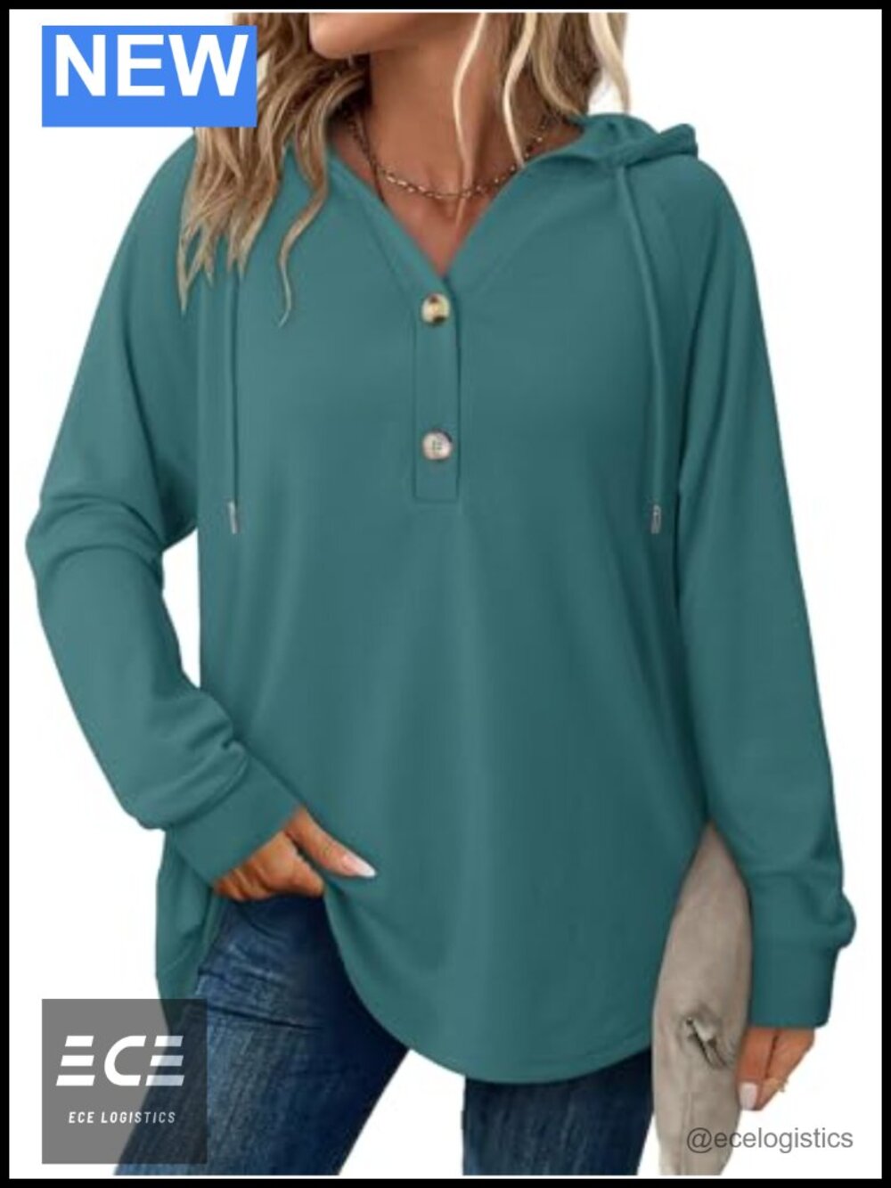 Oversized Button Hoodie Loose Fit Drawstring Long Sleeve Pullover Sweatshirt